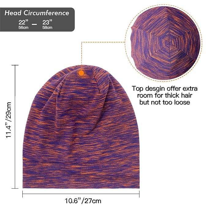 Silk Satin Lined Bonnet Sleep Cap - Adjustable Stay on All Night Hair Wrap Cover Slouchy Beanie for Curly Hair Protection for Women and Men - Mixed Purple
