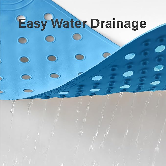 Rubber Bathtub Mat Shower Mat Non-Slip, 31x14 Inch, Bath Tub Floor Mat with Suction Cups and Drainage Holes, Blue