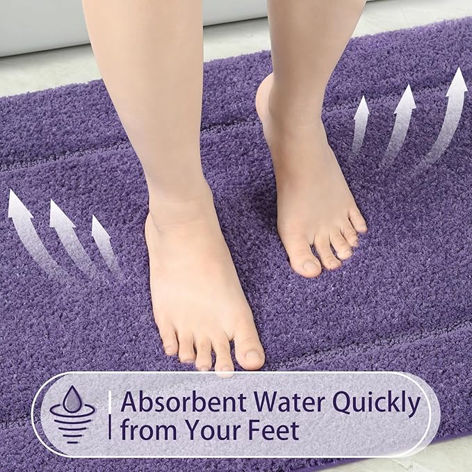 LOCHAS Bathroom Rug Set Purple, Soft Bath Rug Set 2 Piece Set, Toilet Mat U-Shaped 20x20 and 34x20 Bath Rugs, Quickly Dry Mats for Bathroom, Tub, Washable, Super Absorbent Floor Mat