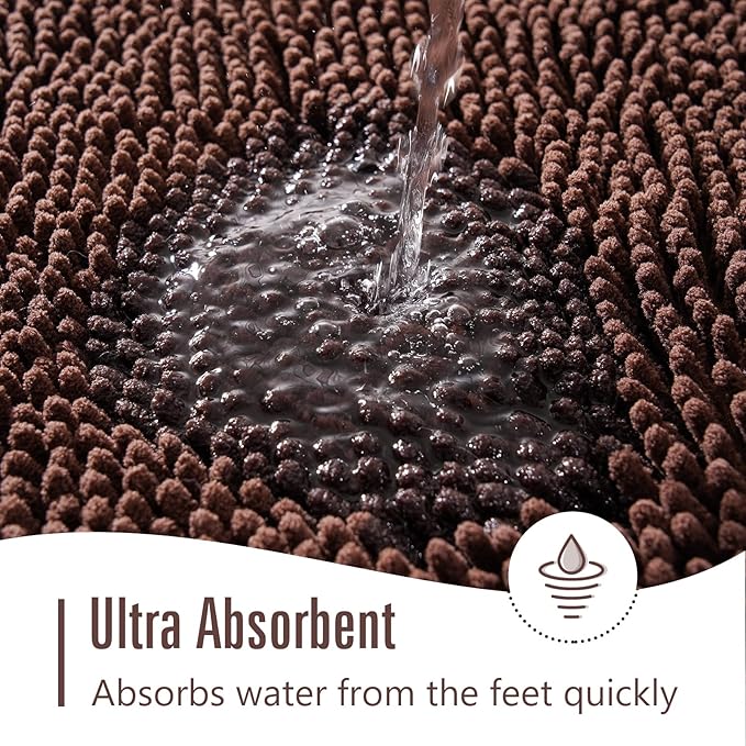 LOCHAS Luxury Bathroom Rug Shaggy Bath Mat 24 x 60 Inch, Washable Non Slip Bath Rugs for Bathroom Shower, Soft Plush Chenille Absorbent Carpets Mats, Brown