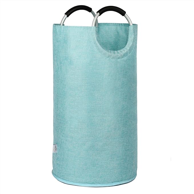 Small Laundry Hamper Bag Collapsible, Tall Laundry Basket with Durable Handles, Dirty Clothes Hampers for Bedroom, College Dorm, Girls, Women, Heavy Duty, Double Layer 82L - Light Blue