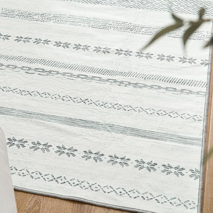 jinchan Moroccan Boho 3x5 Area Rugs for Entryway - Machine Washable Soft Throw Rug Bohemian Design Non-Slip Carpet for Entrance Living Room Kitchen Bedroom (3‘x5', Grey)