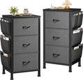 Night Stand Set 2, Night Stand with Drawers for Bedroom, Bedside Table with Wooden Top, Sturdy Steel Frame End Table, Dorm Nightstand for Bedroom, Entryway, Hallway, Closet, Cloth Bags, Hooks, Grey