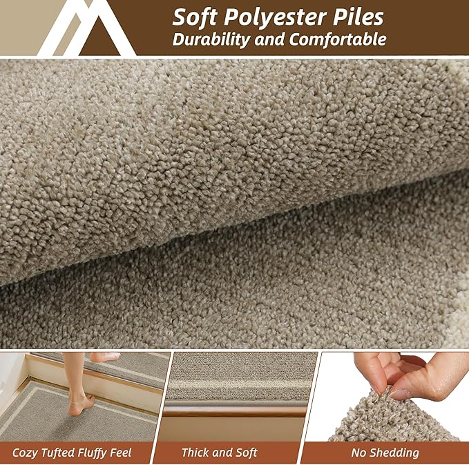 COSY HOMEER Stair Landing Rug 30x30 Inch, Non-Slip Square Landing Mat for Wood Steps Indoor, Washable Polyester with TPE Backing, Beige