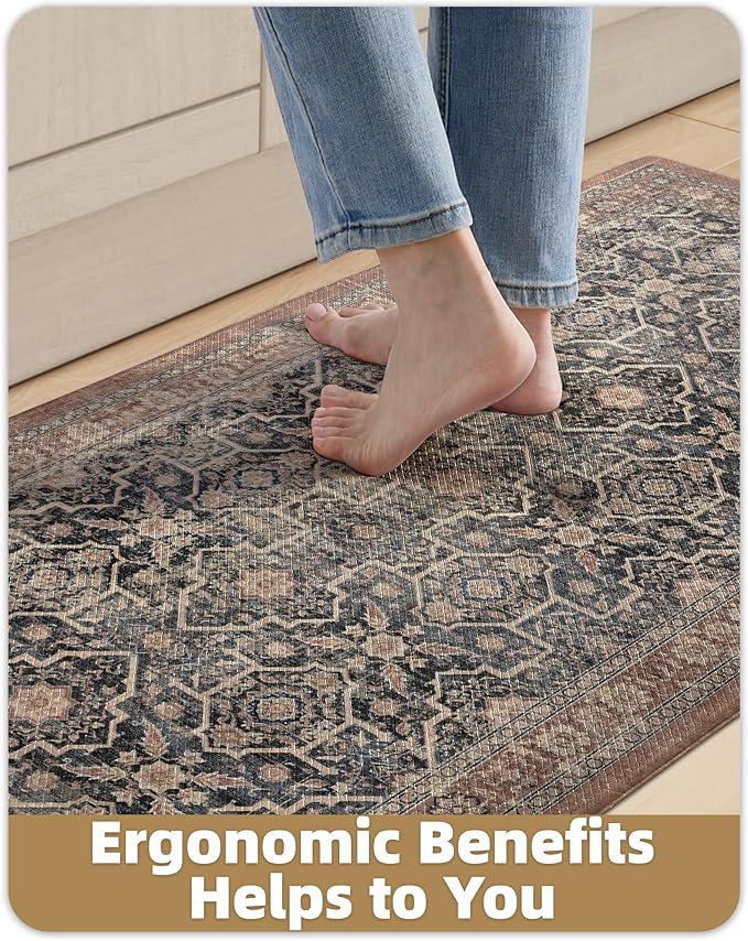 Color&Geometry Anti Fatigue Kitchen Mats for Floor 24x87, Vintage Decor, Easy Clean, Waterproof & Oil Proof, 0.4" Thick Cushioned, Non-Slip Kitchen Runner Rug for Sink, Laundry, Office, Black