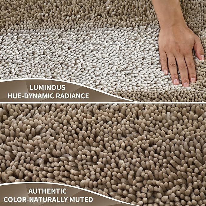 Yimobra Bathroom Rug Set 2 Piece, Luxury Shaggy Bath Mat Set with Non Slip Backing, Ultra Soft & Absorbent Mats for Bathroom Floor, Machine Washable, 31.5"x20"+24"x17", Camel