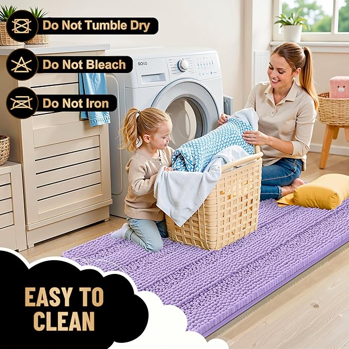 OLANLY Thick Bathroom Rugs 30x20, Extra Soft Absorbent Chenille Striped Bath Rugs, Rubber Backing, Machine Wash Dry, Bath Mats for Bathroom Floor, Tub and Shower, Home Decor Accessories, Lavender