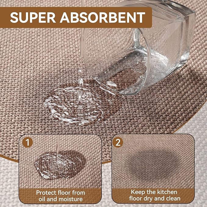 Kitchen Rugs Mat Non Slip Washable, Linen-Look 0.3" Thick Soft Cushioned Absorbent Kitchen Mats for Floor, Mild Anti-Fatigue Runner Rug Sink Mat Laundry Standing Mats, Easy Clean, Brown 17"x30"