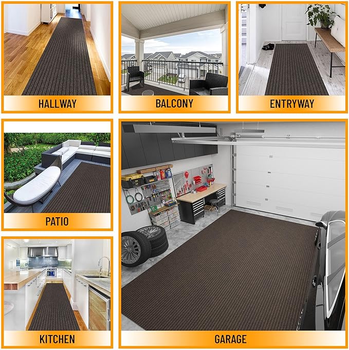 Ottomanson 2'7" x 48' Hallway Runner with Scraper Pile - Extra Durable Non-Slip Rug Mat for Indoor & Outdoor Use - Ideal for Kitchen, Entryway & Garage - High-Traffic Carpet, Brown