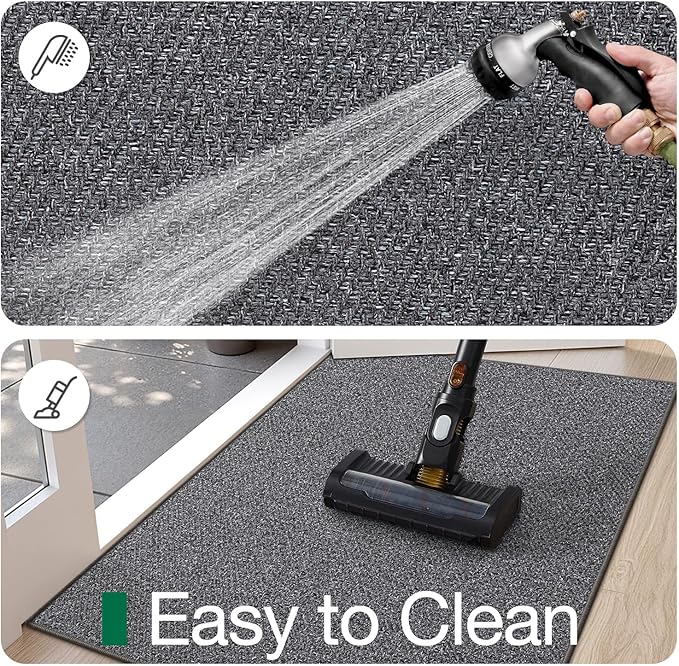 LUMI Ultra Thin Indoor Door Mat for Entrance 36"x56", Non Slip Entryway Mat, Low Profile Doormat, Unique Herringbone Design Carpet for Inside, Patio, Porch, Dark Gray