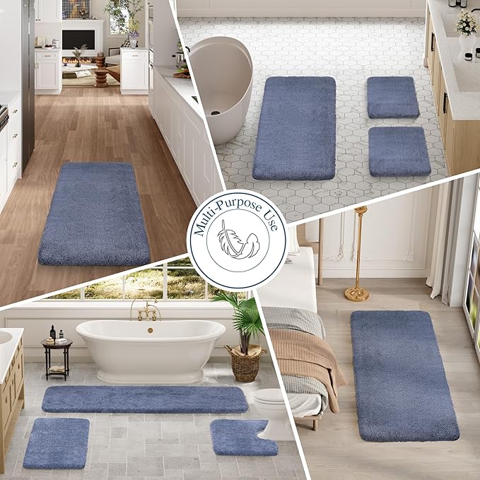 Walensee Large Bathroom Rug (24 x 40, Blue) Extra Soft and Absorbent Shaggy Bath Mat Machine Washable Microfiber Non Slip Luxury Floor Mat