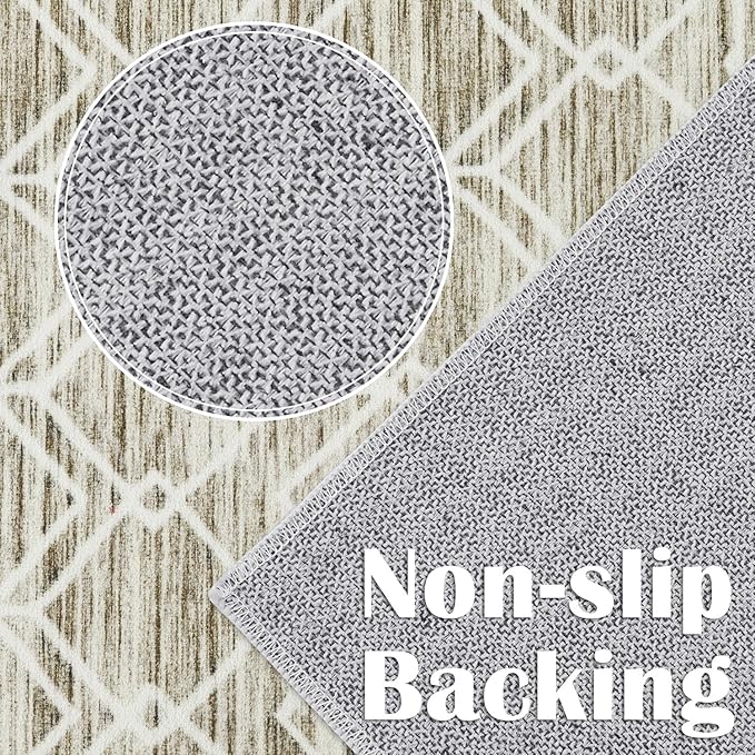 jinchan Moroccan 2x3 Rug for Entryway - Machine Washable Rug Modern Geometric Kitchen Soft Faux Wool Non-Slip Indoor Doormat Ultra-Thin Carpet for Entrance Bathroom Bedroom Living Room (2x3ft, Taupe)