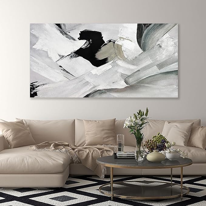Abstract Wall Art Home Wall Decor Black White and Grey painting Abstract Canvas Art Framed Artwork Modern Home Wall Decor for Living Room Bedroom Office 29"x58"