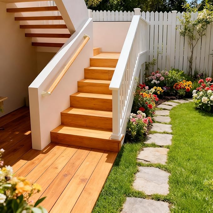 2 FT Modern Aluminum Handrail Set - ADA Compliant Indoor & Outdoor Stair Railing. 1.4" Diameter Grab Bar. Wall-Mounted with 90°Wall Return End. Ideal for Safe Grip，Rust Free(Cherry Wood Grain, 2 FT)