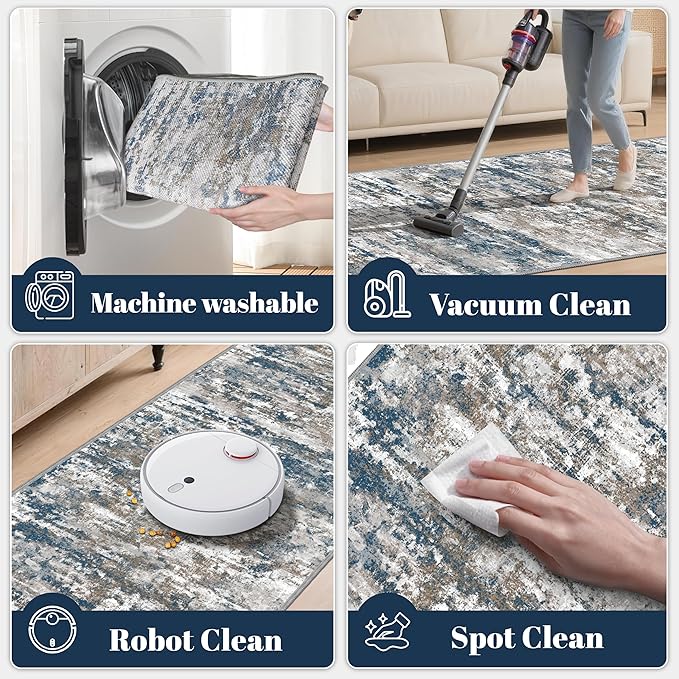 3x5 Area Rug Washable Entryway Rug Non Slip Abstract Tear and Stain Resistance No Pile Lightweight Throw Rugs Carpet for Kitchen, Entrance, Foyer, Bedside, Mudroom, Multi