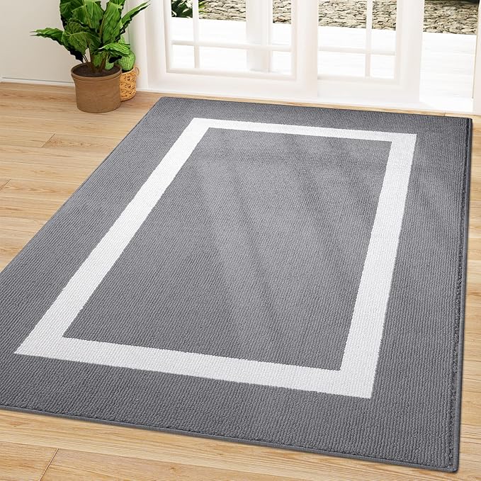 OLANLY Indoor Door Mat, 59x35, Non-Slip Absorbent Resist Dirt Entrance Mat, Washable Low-Profile Inside Entry Doormats for Entryway, Grey