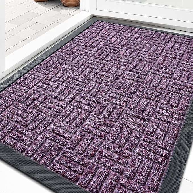 OLANLY Front Door Mat Outside Entrance 47x17, Absorbent, Heavy Duty Sturdy Natural Rubber Doormat Indoor Outdoor, Non-Slip, Stain and Fade Resistant, Low Profile Floor Mat for Entryway, Violet