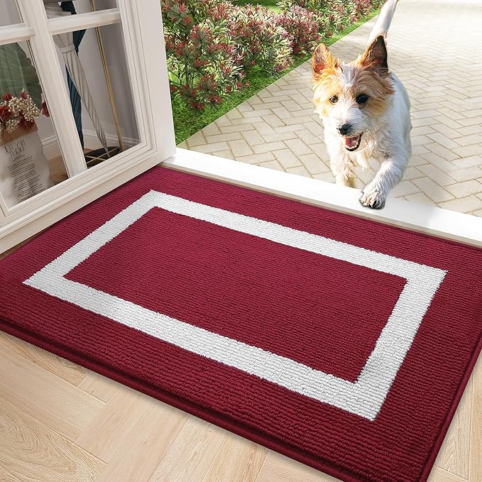OLANLY Indoor Door Mat, 36x24, Non-Slip Absorbent Resist Dirt Entrance Mat, Washable Low-Profile Inside Entry Doormats for Entryway, Red