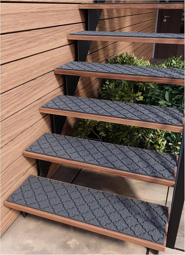 Outdoor Stair Treads Non-Slip 42”x10” (6-Pack) – Carpet Treads with Rubber Backing Moroccan Grey