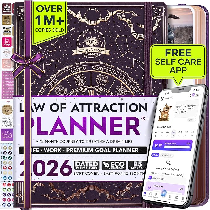 Deluxe 2026 Planner Weekly and Monthly | Law of Attraction Planner with Productivity App | 12-Month for Productivity, Gratitude & Goal Setting | Includes Foldable Vision Board, Gift Box & Stickers