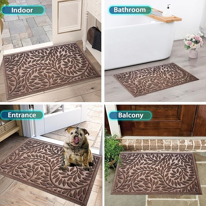 Bulijojo Front Door Mat Entrance,Durable Heavy Duty Welcome Mat,Thick Absorbent Natural Rubber Non Slip Mat,Sturdy Entryway Brown 23"x35"