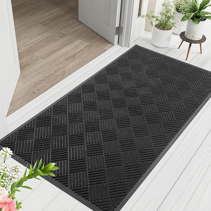 Indoor Outdoor Door Mat, 6’x 4' Doormat for Entryway, Rubber Backing Non Slip Front Door Mat Outside Entrance, Super Absorbent Commercial Floor Mat for Home Office, Black