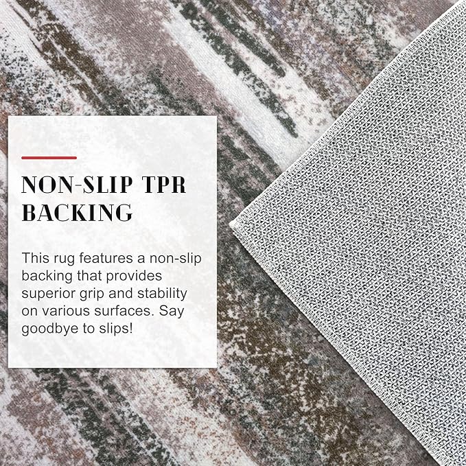 Modern Abstract Runner Rug 3x10, Dark Light Brown White Washable Kitchen Runner Non-Slip Soft Hallway Rug Runner Thin Print Faux Wool Carpet for Entryway Bedroom Laundry Room Indoor