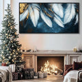 Mofutinpo Blue and Gold Wall Art Framed Navy Blue Decor for Living Room Feather Canvas Art Wall Pictures, Blue Bedroom Wall Decor Above Bed Pictures Wall Decor, Painting - Artwork for Walls 24×48IN
