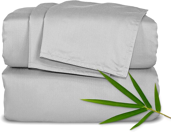 Pure Bamboo King Sheets, Genuine 100% Organic Viscose Derived from Bamboo Bed Sheet Set, Luxuriously Soft & Cooling, Double Stitching, 2 Year Quality Promise (King, Silver Pearl)