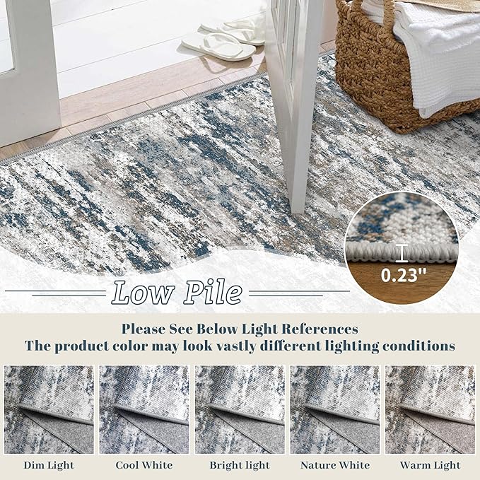 3x5 Area Rug Washable Entryway Rug Non Slip Abstract Tear and Stain Resistance No Pile Lightweight Throw Rugs Carpet for Kitchen, Entrance, Foyer, Bedside, Mudroom, Multi