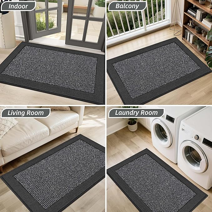BEQHAUSE Indoor Door Mat 36" x 60", Dirt Trapper Door Mats Non-Slip Entryway Rugs Washable, Resist Dirt Absorbent Welcome Mat, Low Profile Floor Mats for Front Back Door and Entryway, Charcoal