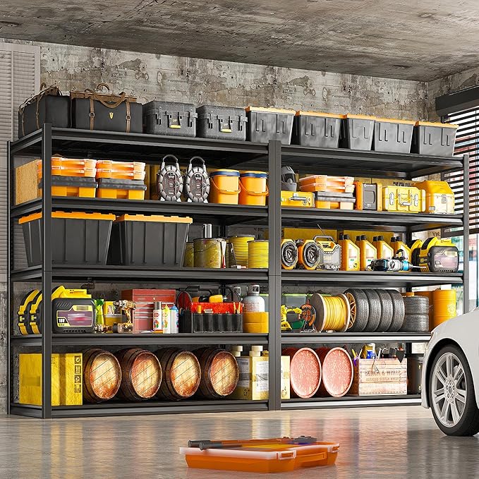 REIBII 48.2" W Garage Shelving, Metal Shelving 3000LBS, Storage Shelves Adjustable Metal Shelf, Industrial 5 Tier Shelves for Basement Pantry Warehouse Supermarket, 72.2" H x 24.2" D x 48.2" W