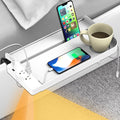 Bedside Shelf for Dorm Bunk Bed with USB Charging Port and 2 AC Outlets, Bedside Caddy, Bunk Bed Extender, Attachable Bedside Table, College Dorm Essential Clip On Bedside Tray, Plus Size, White