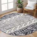 KUTA Washable Rugs Round 5Ft Black Navy Blue Boho Area Rug for Living Room, Moroccan Non-Slip Soft Geometric Circle Carpet for Bedroom Low-Pile Nursery Dorm Décor Throw
