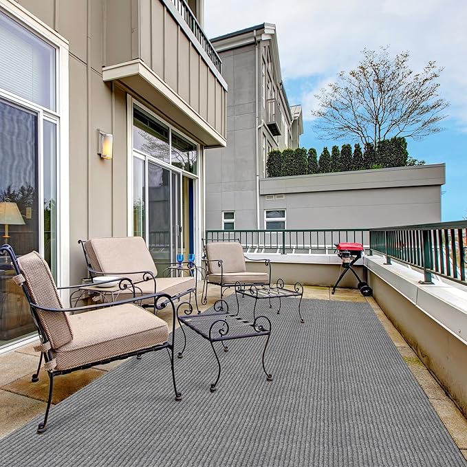Ottomanson 3'11" x 31' Hallway Runner with Scraper Pile - Extra Durable Non-Slip Rug Mat for Indoor & Outdoor Use - Ideal for Kitchen, Entryway & Garage - High-Traffic Carpet, Gray