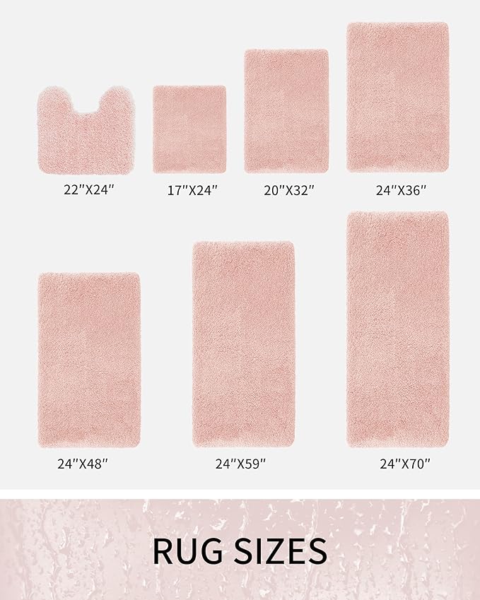 Bathroom Rugs 32x20, Ultra Thick Shaggy Soft Microfiber Absorbent Bath Rug, High Density Foam Latex Non Slip Backing, Machine Washable Bath Mats for Bathroom Floor & Sink, Pink