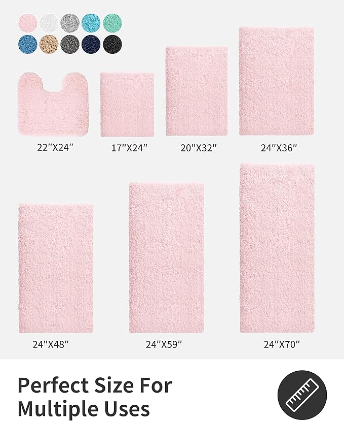 ILANGO Dark Pink Bathroom Rugs 24" × 17" Small Non Slip & Super Absorbent Extra Thick Soft, Washable Bath Mat for Floor, Microfiber Plush Shaggy Bath Rug with Rubber for Bathtub Shower Room Sink