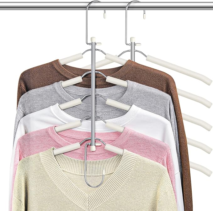 Clothes Hangers Space Saving Shirt Organizer, Non Slip Multi Shirt Hangers for Closet with Foam Padded Closet Organizers and Storage for Sweater Hoodie Blouse Coat Dress Short Beige 2 Pack