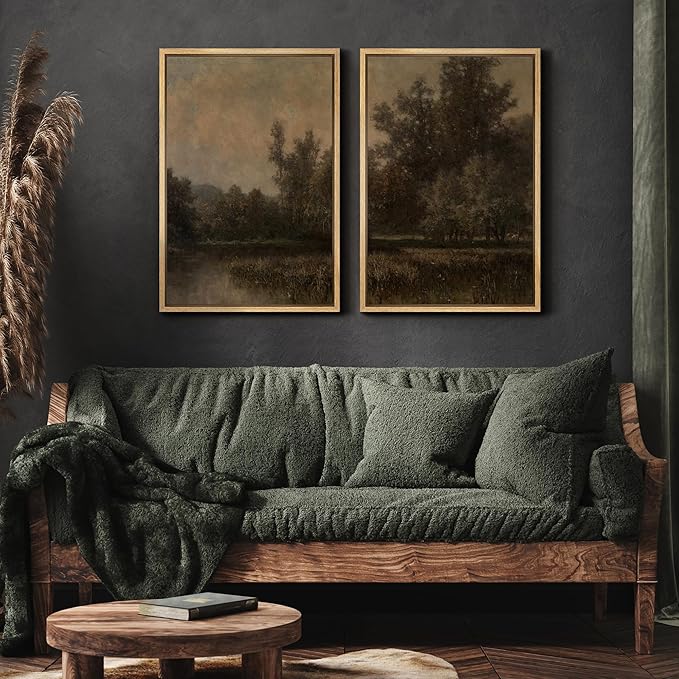 MUDECOR Framed Canvas Print Wall Art Wildflower Meadow Romantic Impressionist Floral Landscape Illustrations Modern Art Decorative Bohemian Chic for Living Room, Bedroom, Office - 16"x24"x2 Natural