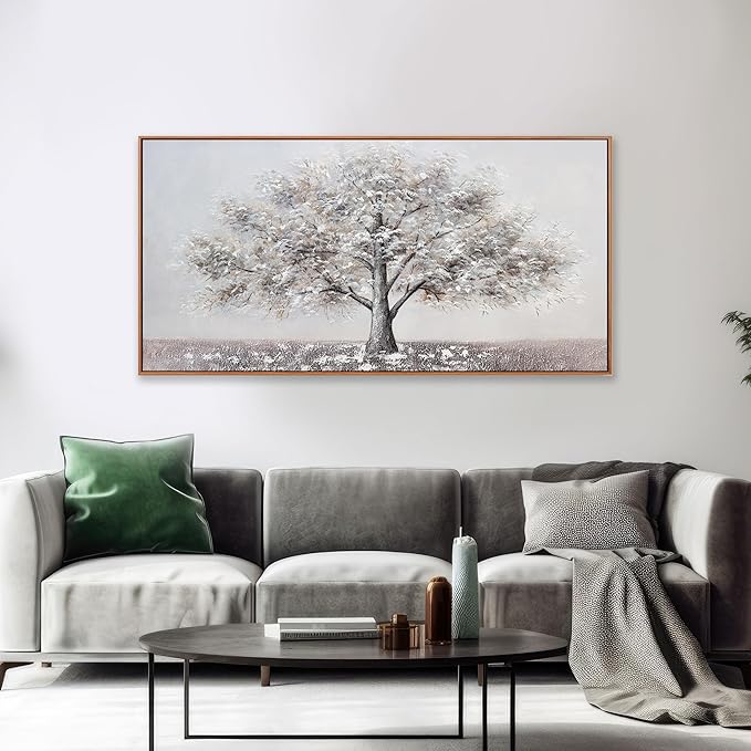 Abstract Wall Art Tree of Life White Background Canvas Wall Decor Framed Artwork Modern Aesthetic Suitable for Living Room Bedroom and Office Home Decor 20x40 In