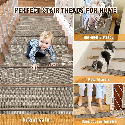 Chenille Stair Treads Non Slip 15pcs Stair Runner for Wooden Steps Rubber Backing Stairs Carpet Treads Indoor Staircase Covers Mat with Rubber Backing for Pets and Kids 8"X30" Black White