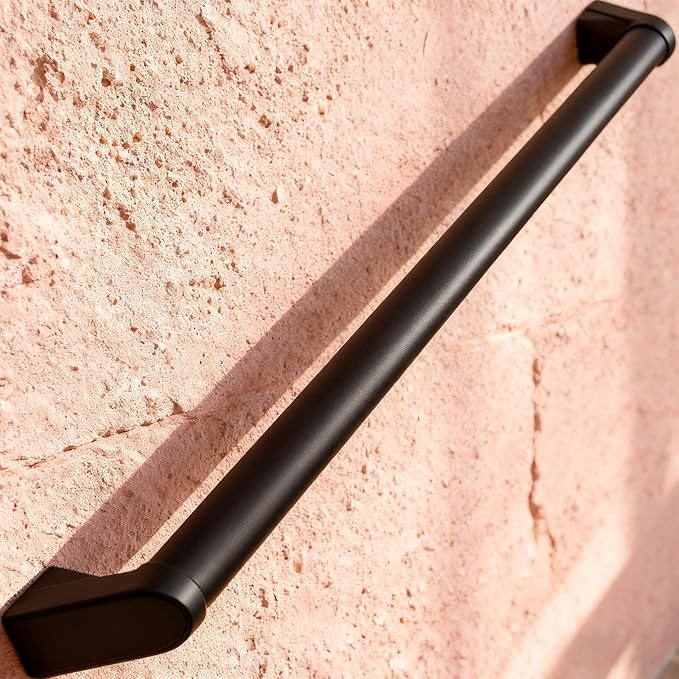 3 FT Modern Aluminum Handrail Set - ADA Compliant Indoor & Outdoor Stair Railing. 1.4" Diameter Grab Bar. Wall-Mounted with 90°Wall Return End. Ideal for Safe Grip，Rust Free(Matte Black, 3 FT)