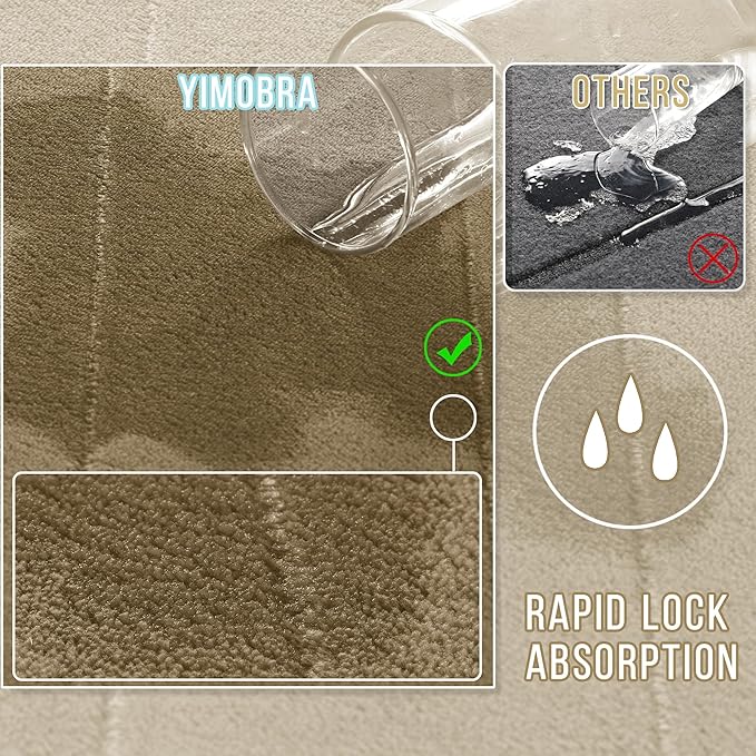 Yimobra 3 Pieces Memory Foam Bath Mat Set with U-Shaped Toilet Rug - Non Slip Super Soft Absorbent Quick Dry Bathroom Rugs for Bathtub, Vanity & Toilet Base, Pale Khaki