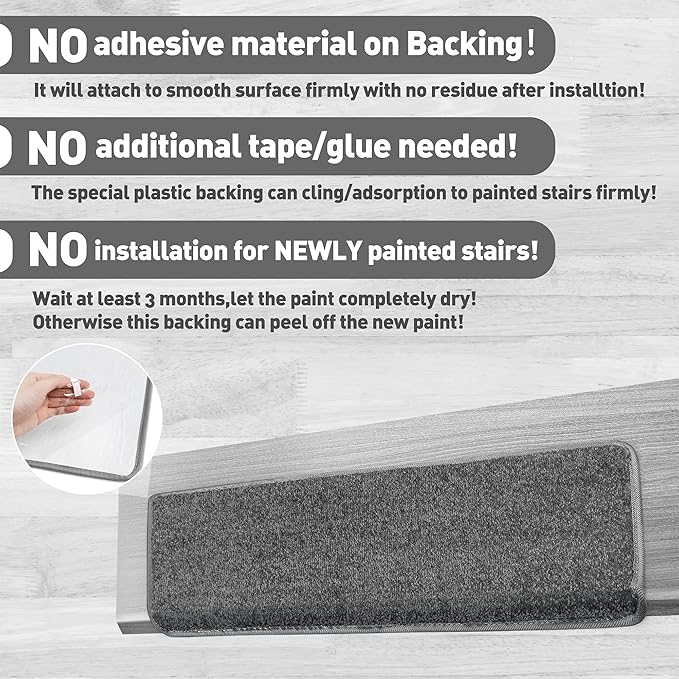 PURE ERA Bullnose Carpet Stair Treads Set Tape Free Non-Slip Indoor Stair Protectors Pet Friendly Rugs Covers Soft Skid Resistant Washable Reusable 9.5" x 30"(7 Pieces,Dark Gray)