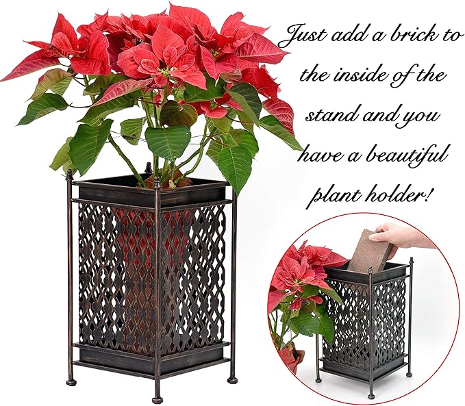 Dualplex Super Quality Umbrella Stand Umbrella Holder Antique Look Metal Entry Hallway Décor Square w/Removable Drip Tray Home Office Rack Holds Umbrellas Canes Walking Sticks Gift Idea 16" Tall