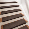 PURE ERA Carpet Stair Treads Ultra Plush 9.5" X 30"Soft Bullnose Indoor Stair Protectors Pet-Friendly Non-Slip Skid Resistant Tape Free Washable Reusable(7 Pieces,Dark Brown)
