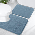 OLANLY Bathroom Rugs Sets 2 Piece, Soft Absorbent Chenille Bath Mats and U-Shaped Contour Toilet Mat Area Rug Set, Machine Washable Bath Carpet, Home Decor Accessories(24"x16"+24"x20", Airy Blue)