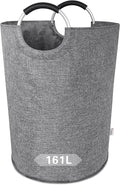 Huge Laundry Basket Collapsible with Durable Handles, Extra Large Tall Laundry Hamper Bag, Big Heavy Duty Dirty Clothes Hampers, Sturdy, Foldable, Two-Layer, Grey 160L