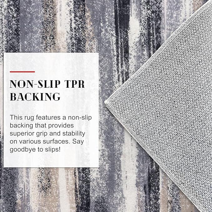 Modern Abstract Runner Rug 2x5, Grey Black Multi Washable Kitchen Runner Entryway Rug Mat Non-Slip Soft Hallway Rug Runner Thin Print Faux Wool Carpet for Bedroom Laundry Room Indoor