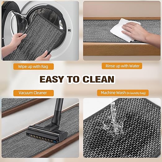 Deerly Carpet Stairs Runner Non Slip 7pcs Breathable Linen Stair Runner for Wooden Steps Peel and Stick Stair Treads Indoor Absorbent Staircase Covers Mat with Self-Adhesive Backing 8"X30" Black White